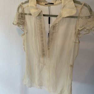 Elie Tahari Ivory Lace Accent Blouse